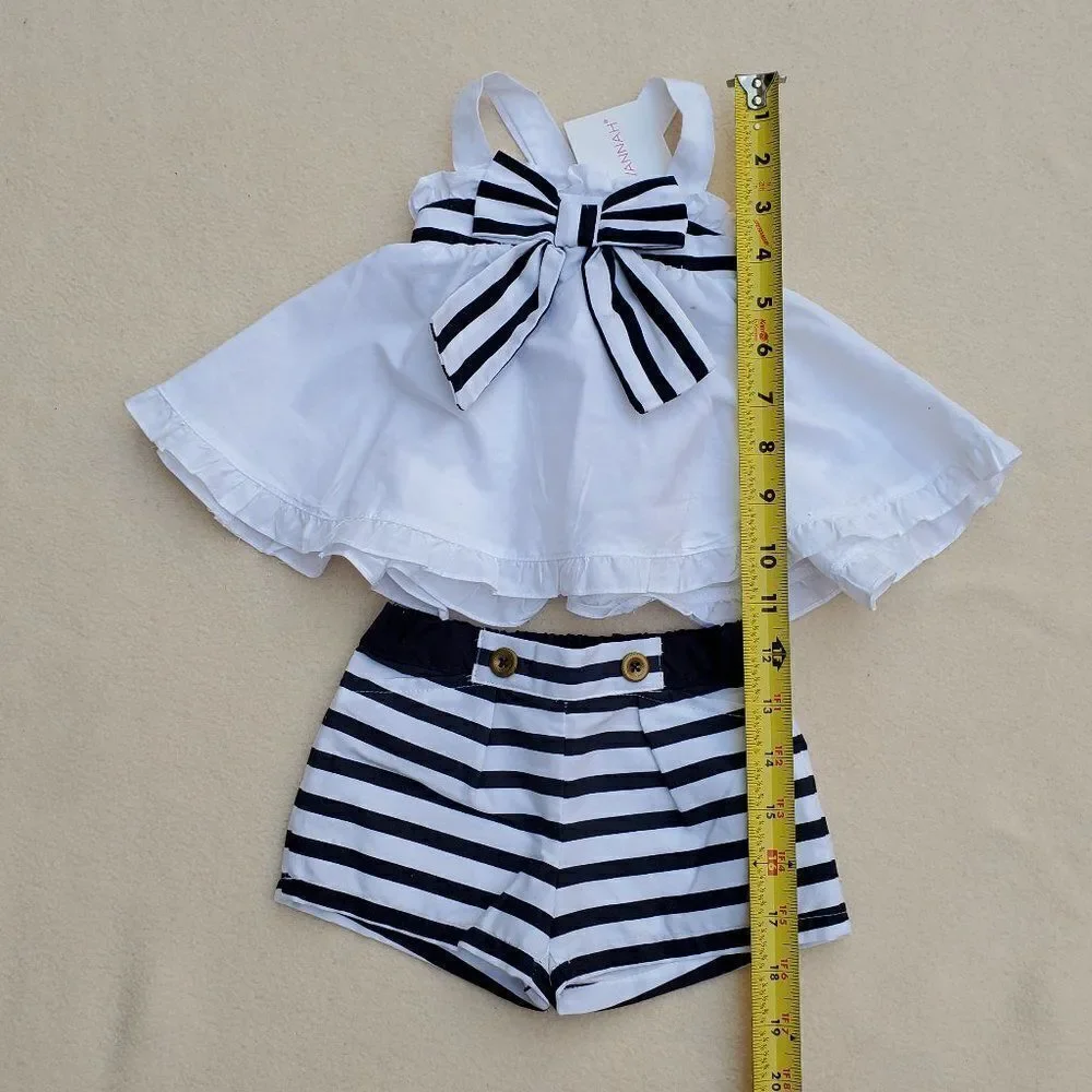 Savannah navy blue and white striped tank top and shorts 3-6 months